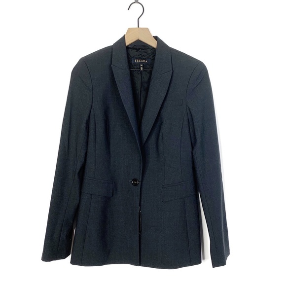 Escada Dark Grey One Button Womens Blazer Jacket